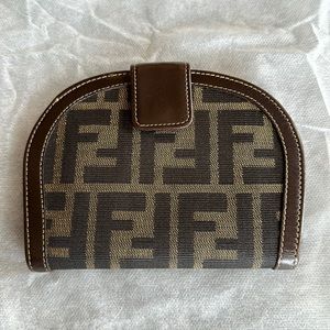 Fendi Zucca Canvas Leather Bifold Wallet Brown Tan Unisex Men Women